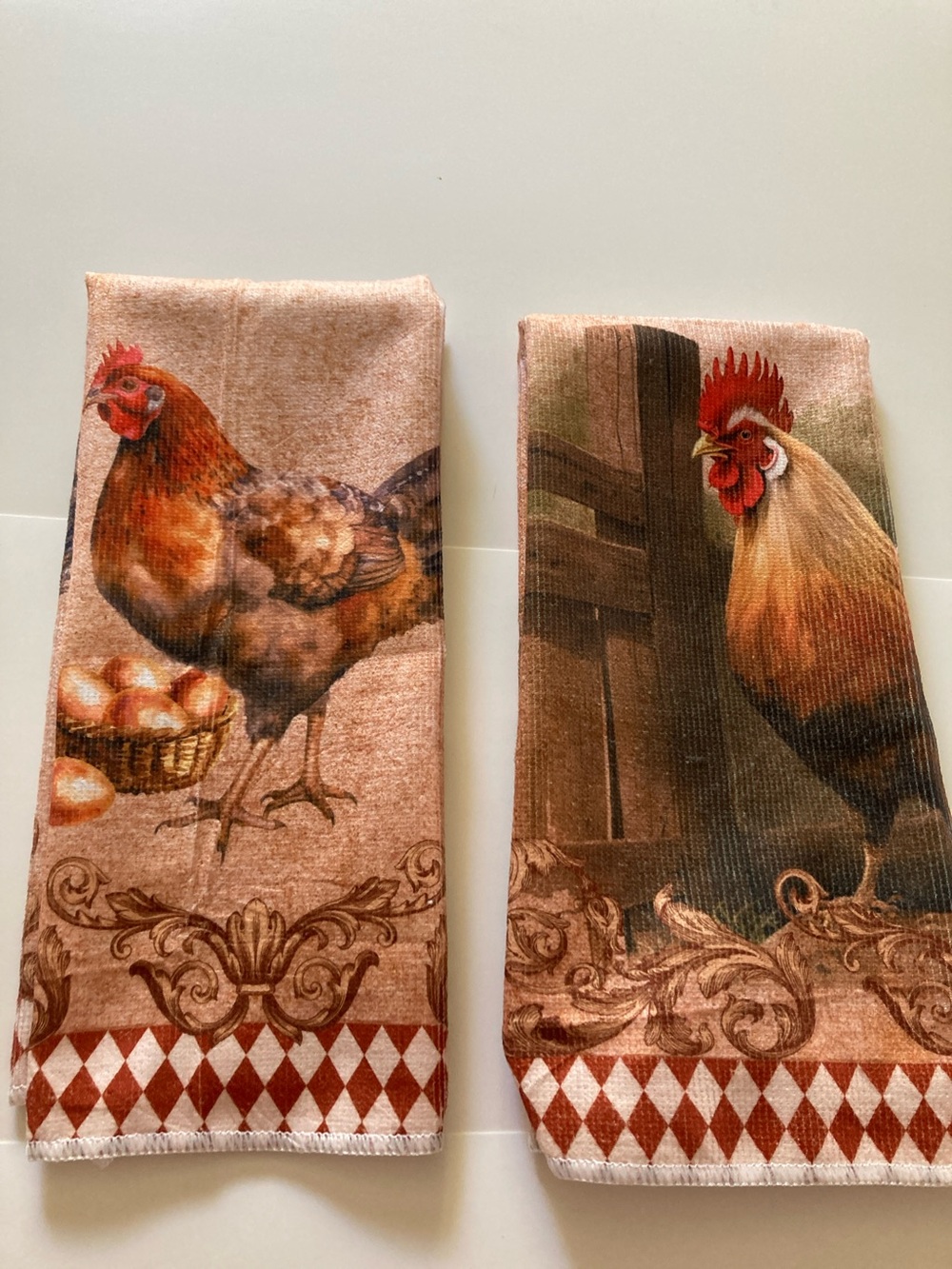 Farmhouse Chicken Cotton Kitchen Towels - Tan Brown